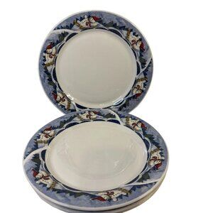 ONEIDA Snow Valley Snowman 4 Dinner Plates 10 1/4"